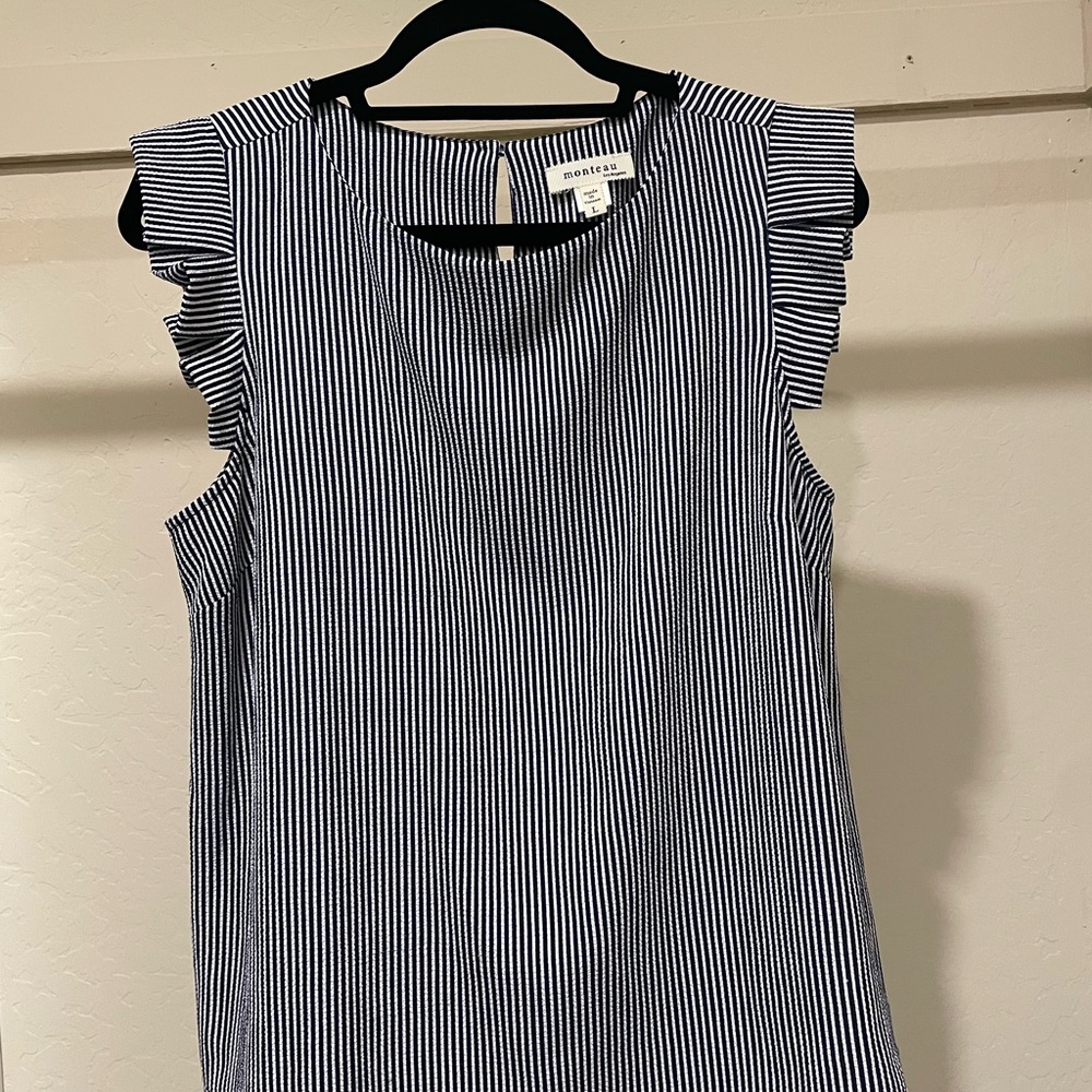 Monteau Women's Striped Ruffle Sleeve Blouse - Black and White